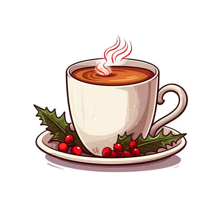 White Cup with Holly Leaves and Berries