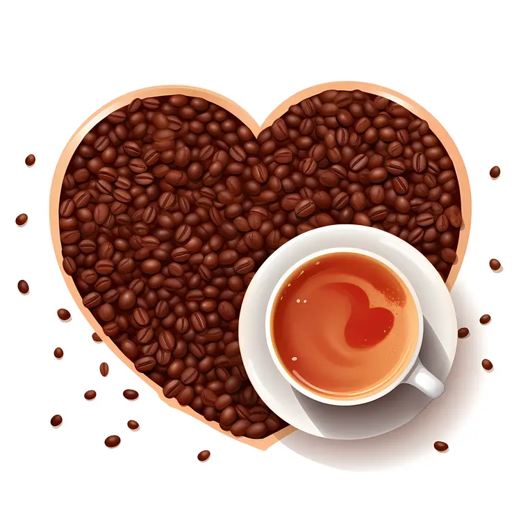 Heart-Shaped Coffee Beans with Espresso Cup