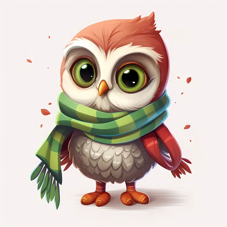 Owl with Green and Red Scarf in Autumn