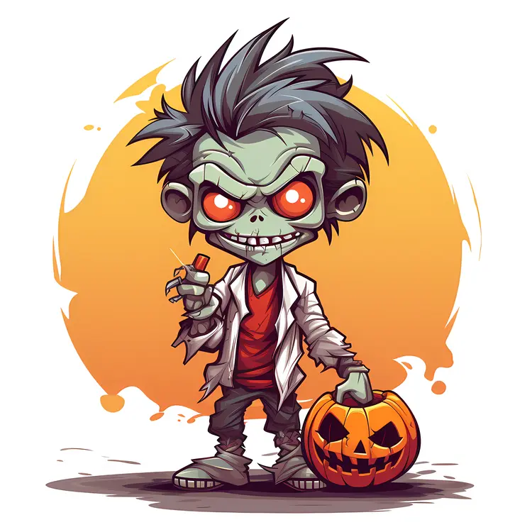Cartoon Zombie Holding a Jack-o'-Lantern