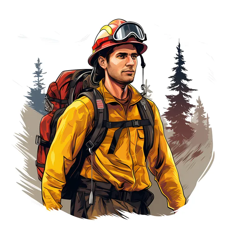 Firefighter Ready for Action in Forest