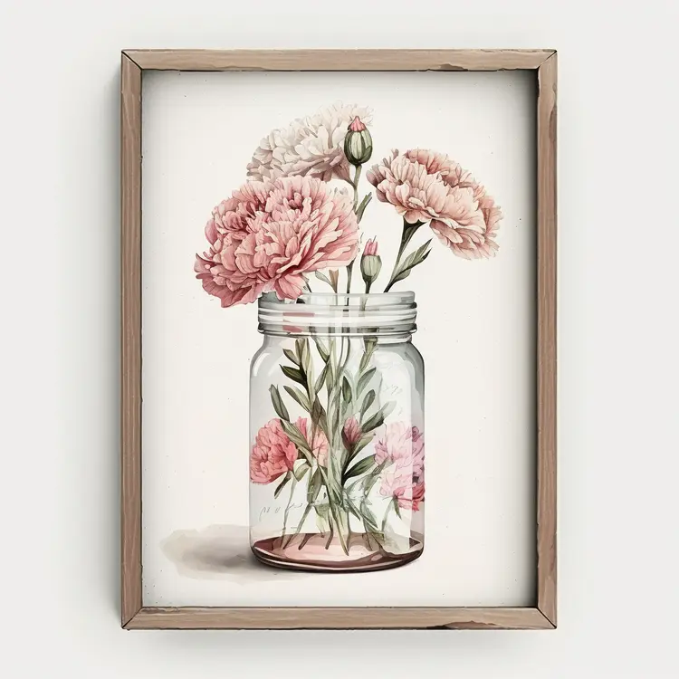 Beautiful Framed Pink Flowers in a Jar for Home Decor