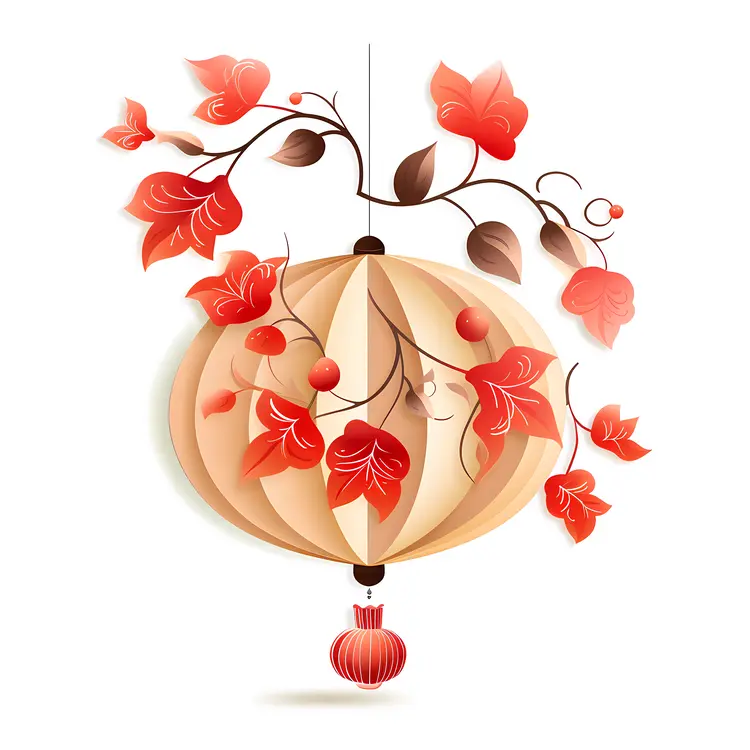 Red Lantern with Leaves