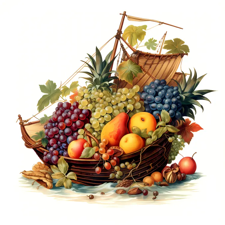 Autumn Harvest Fruit Basket with Grapes and Pear