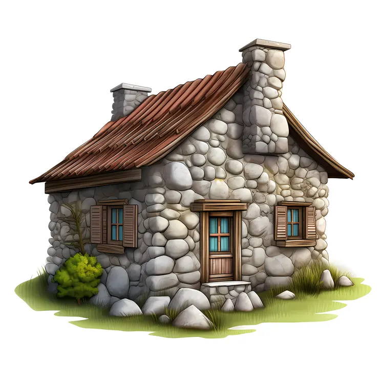 Small stone house with red roof
