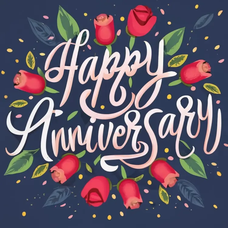 Happy Anniversary with Roses and Leaves