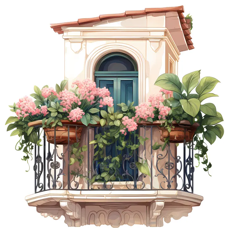 Elegant Balcony with Pink Blossoms