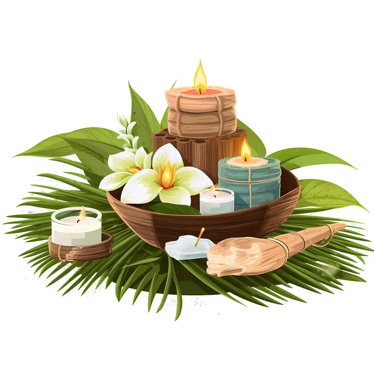 Illustration of Spa Candles and Flowers