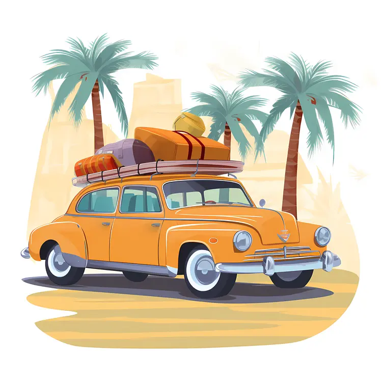 Vintage Car with Luggage for Summer Vacation