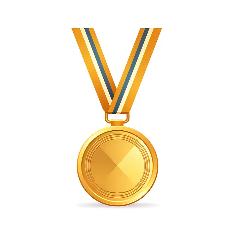 Gold Medal with Yellow and Blue Ribbon