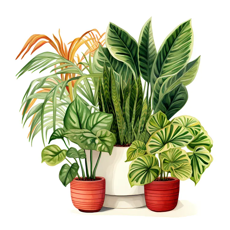 Vibrant Potted Plants in Red and White Pots