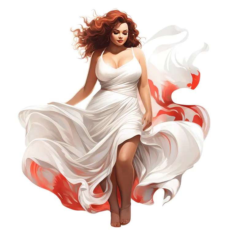 Woman in Flowing White Dress Illustration