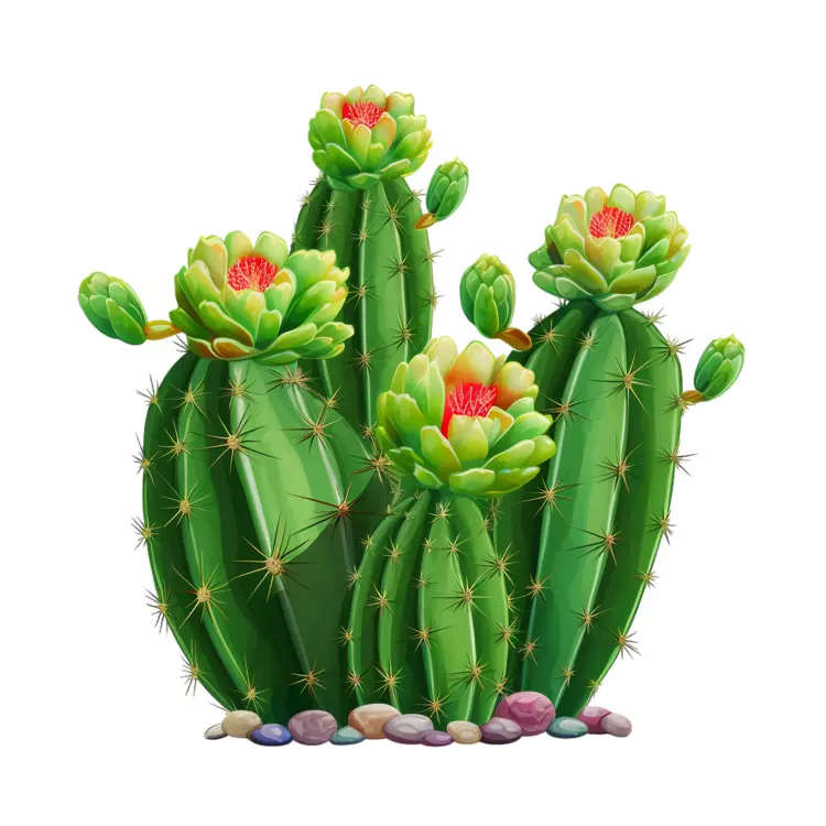 Flowering Cactus with Red Blooms