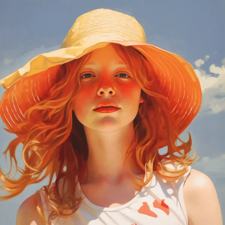 Girl with Sun Hat in Summer Sunlight