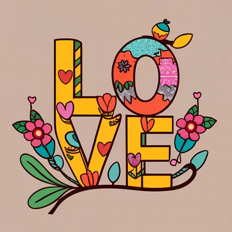 Love Text with Floral Design