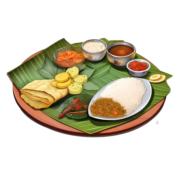 Traditional Indian Meal on Banana Leaf