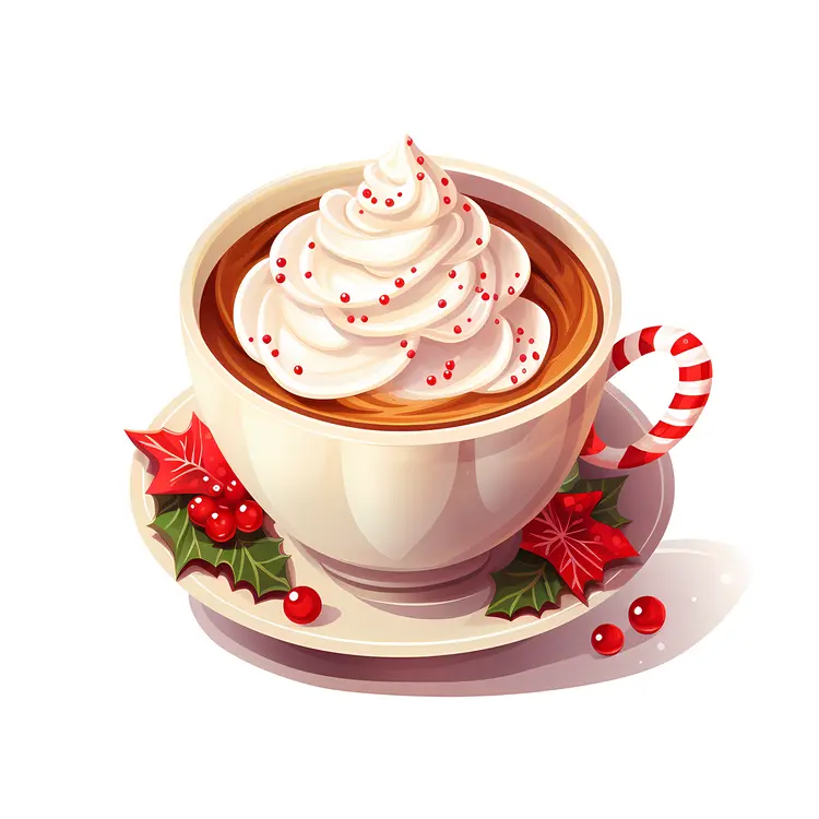 White Cup with Whipped Cream and Candy Cane