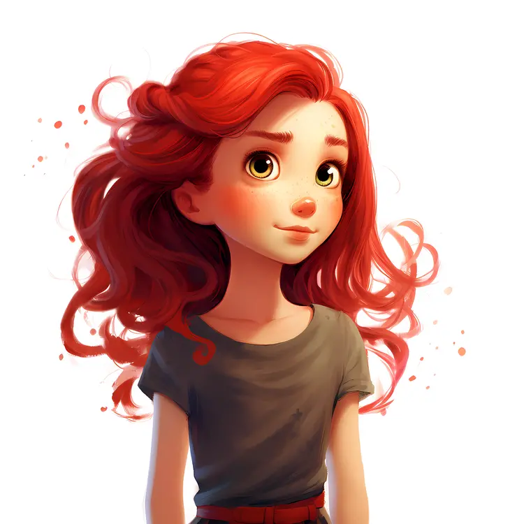 Cute Red-haired Girl in Gray Shirt