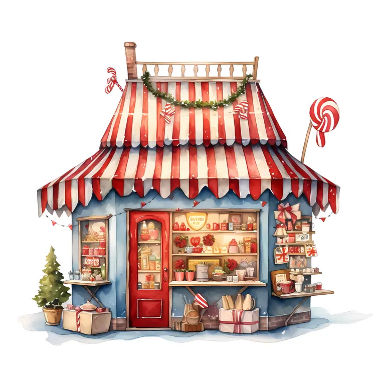 Christmas Shop with Wreath and Decorations