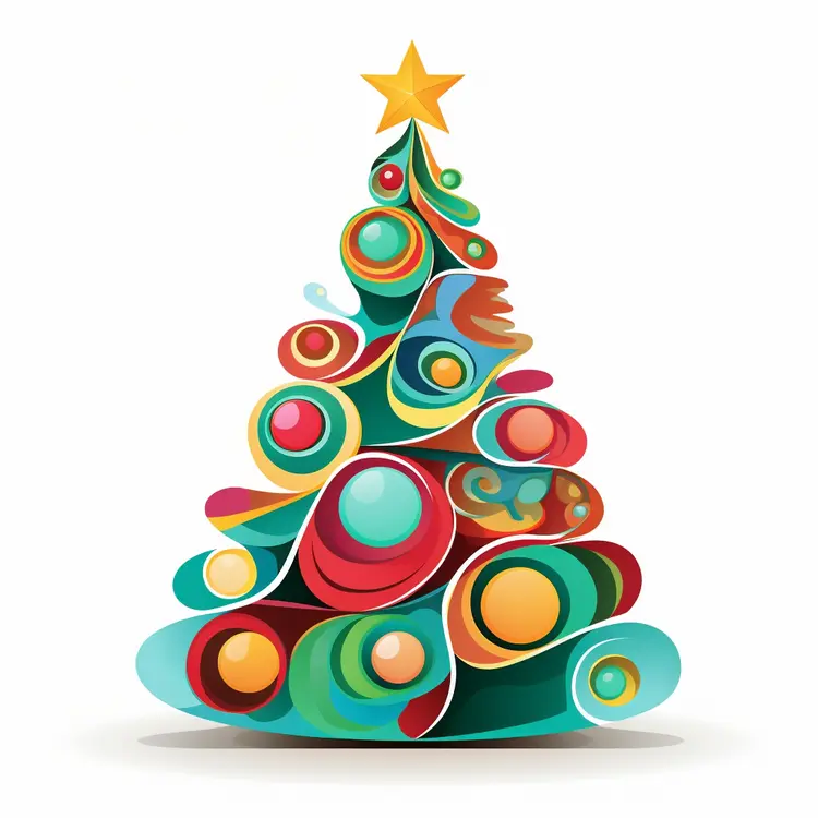 Colorful Christmas Tree with Star and Ornaments