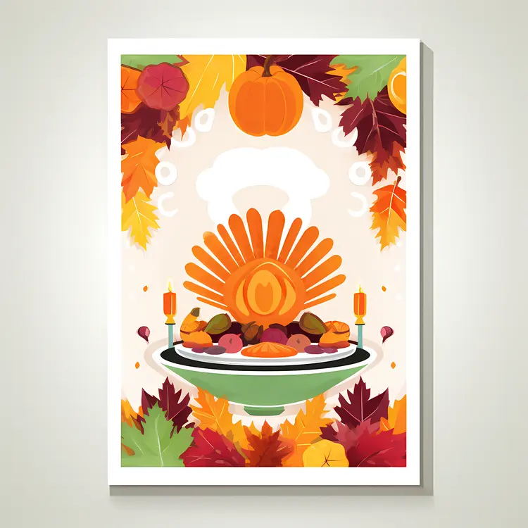 Thanksgiving Turkey with Autumn Leaves