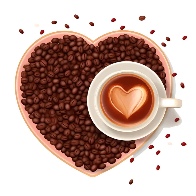 White Coffee Cup with Heart Shape Coffee Beans and Latte Art