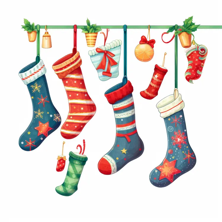 Colorful Christmas Stockings Hanging for Holiday Decorations