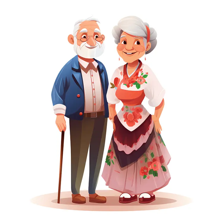 Happy Elderly Couple in Traditional Clothing