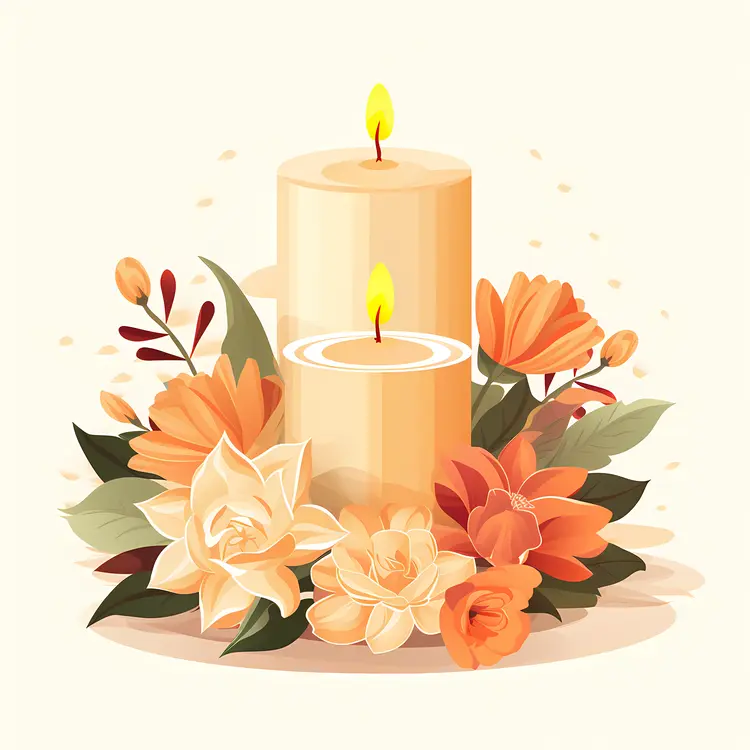 Two Candles with Orange Flowers