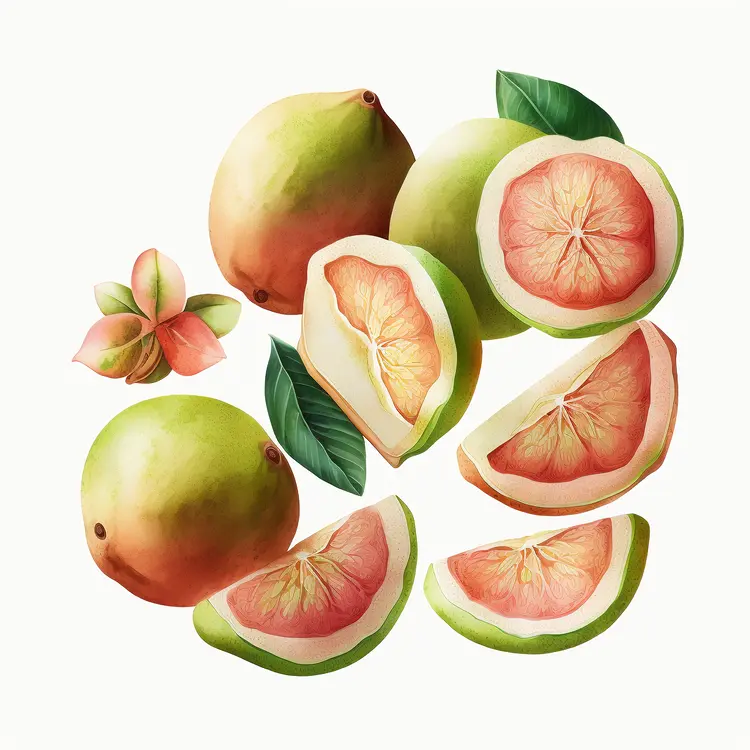 Fresh Grapefruit with Leaves and Slices