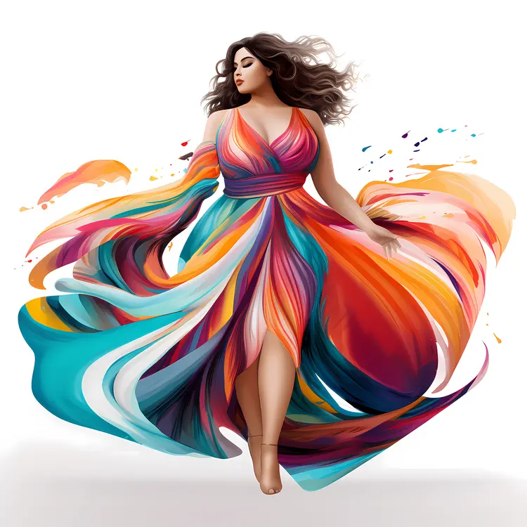 Elegant Woman in Colorful Flowing Dress