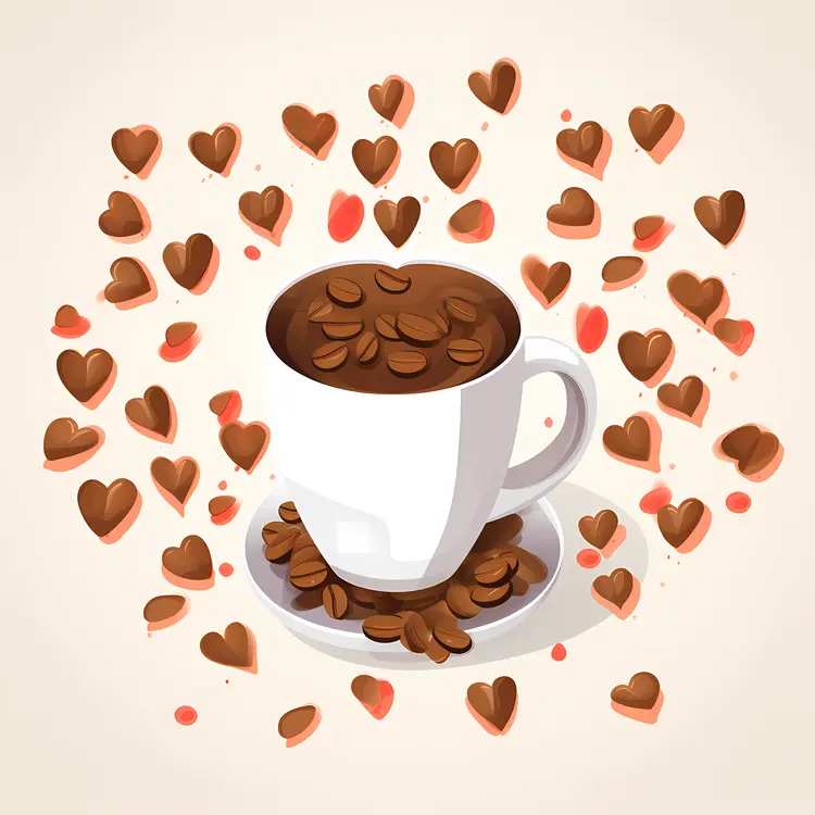 Coffee Cup with Hearts and Coffee Beans for Valentine's Day