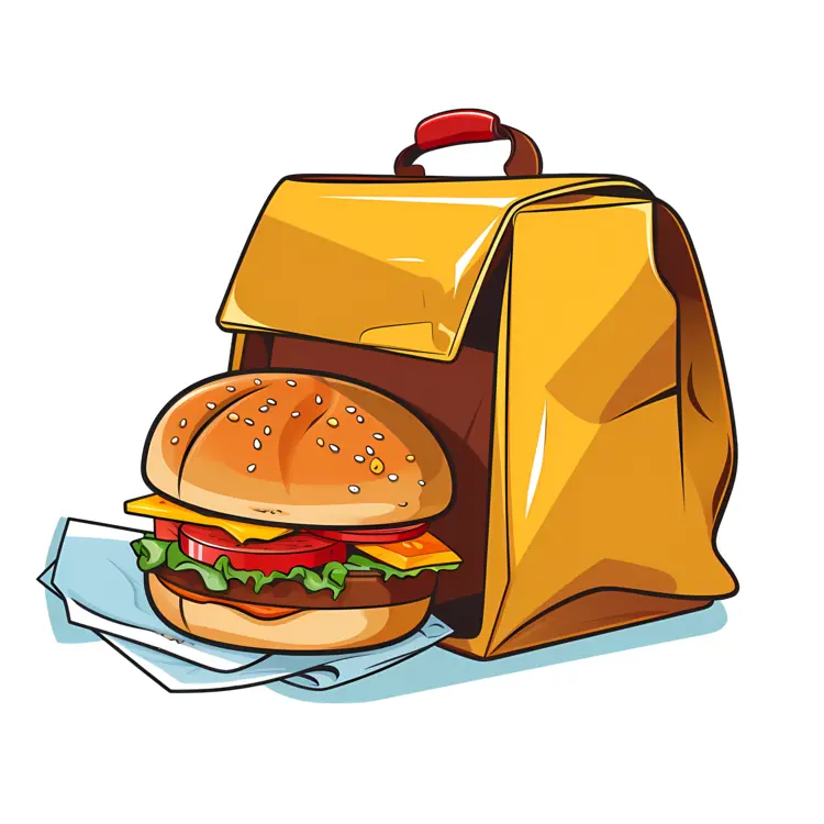 Yellow Lunch Bag with Burger