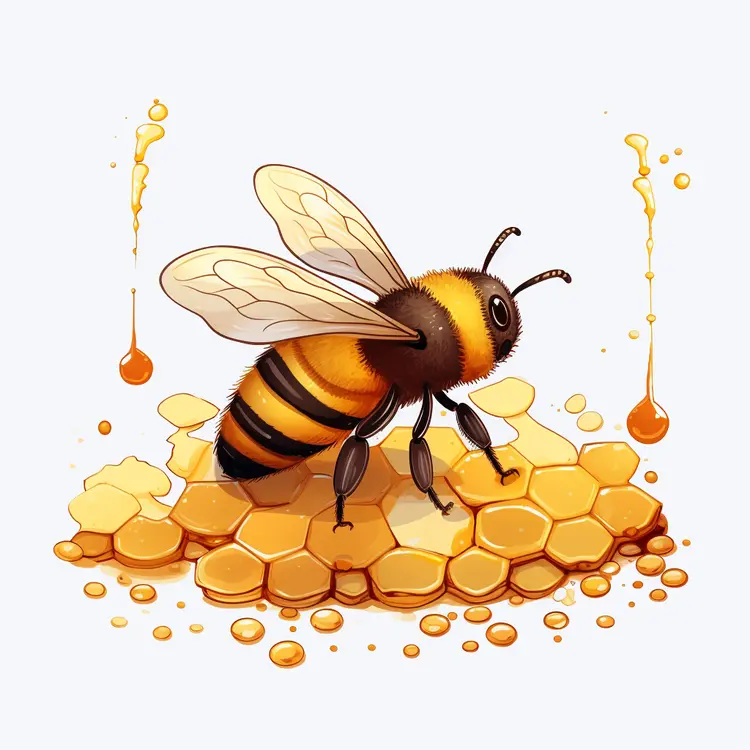 Cartoon Bee on Honeycomb