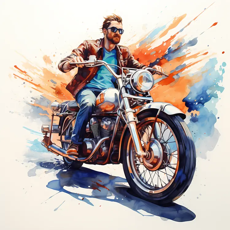 Man Riding Motorcycle with Colorful Splashes