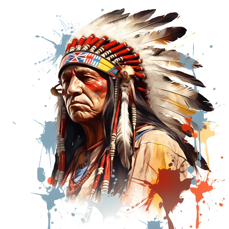 Native American Chief with Colorful Headdress
