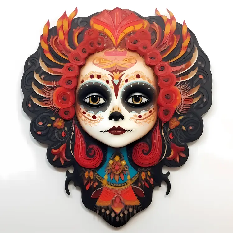 Colorful Day of the Dead Mask with Flowers