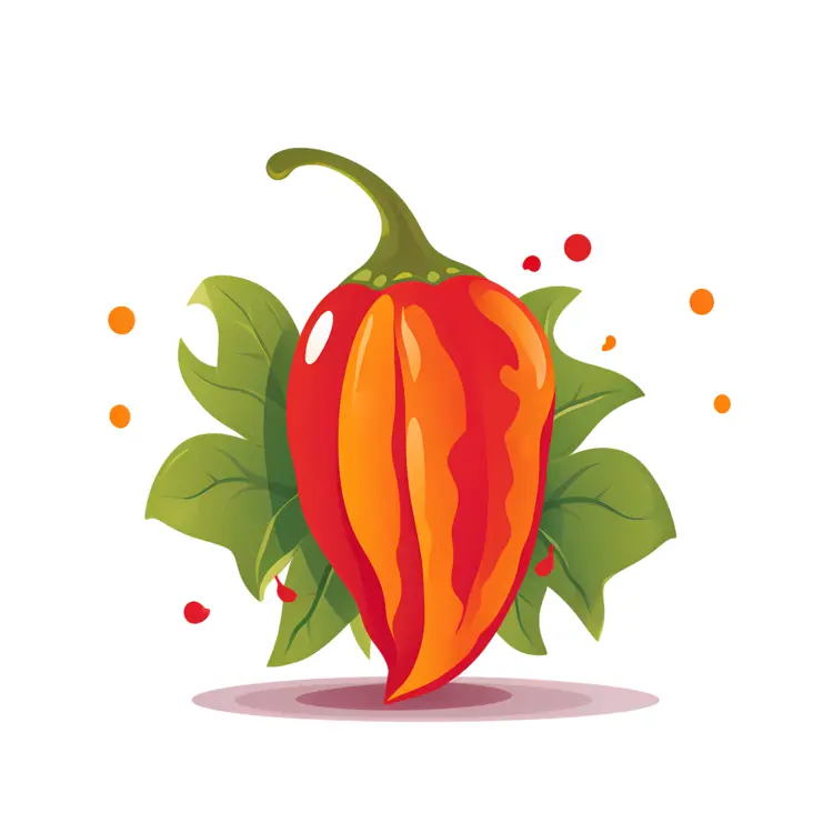 Red Pepper with Green Leaves Illustration