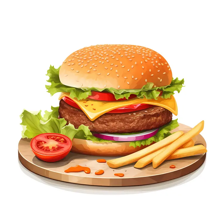 Tasty Cheeseburger with Golden Fries