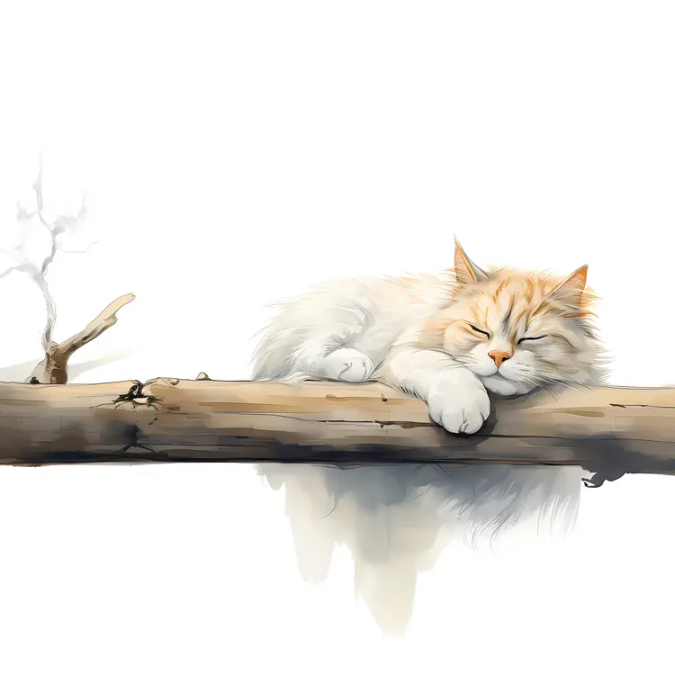 Sleeping Cat on Tree Branch