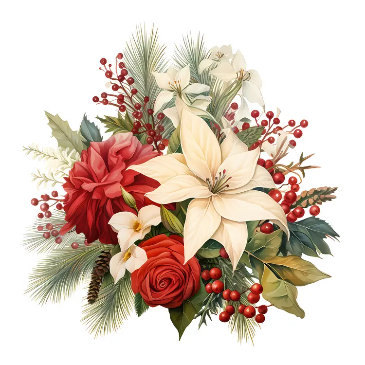 Red and White Flowers in a Festive Floral Arrangement