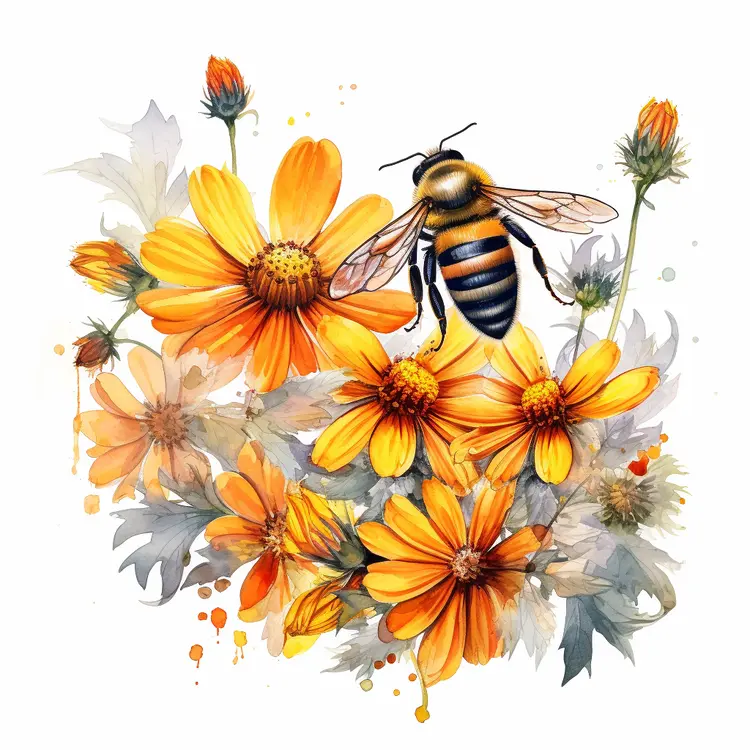 Bee Pollinating Yellow Flowers