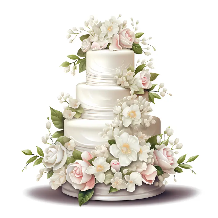 Graceful Floral White Wedding Cake