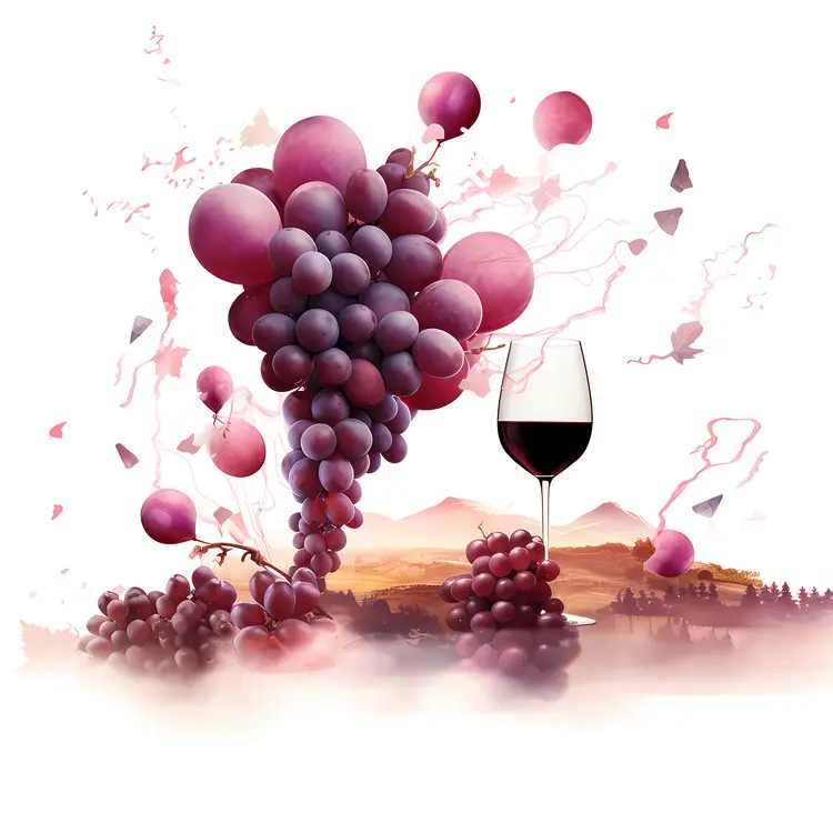 Scenic Vineyard with Wine and Grapes