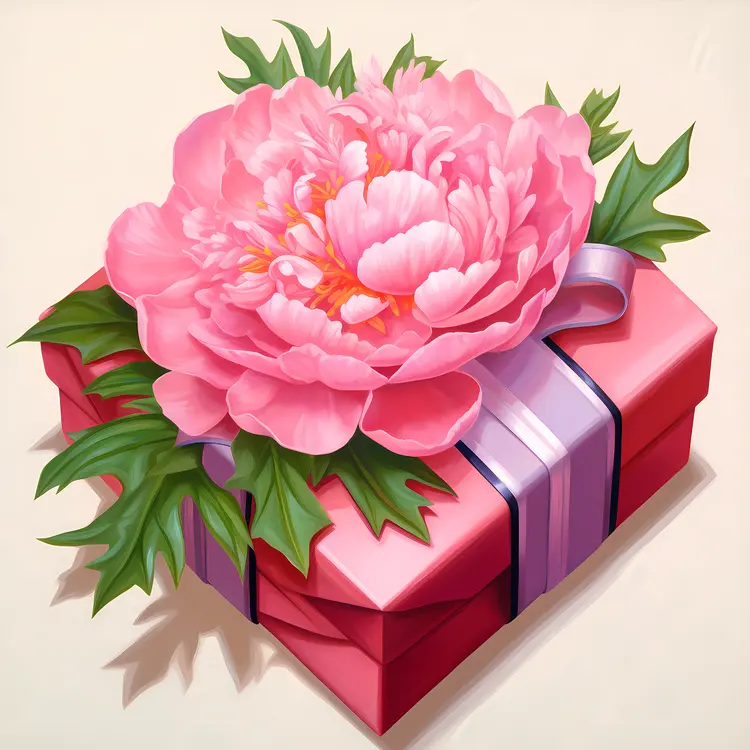 Beautiful Pink Flower on Gift Box
