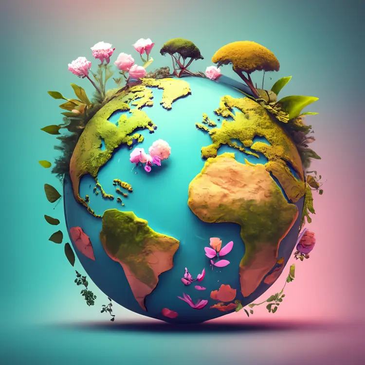 Earth with Flowers and Nature Elements