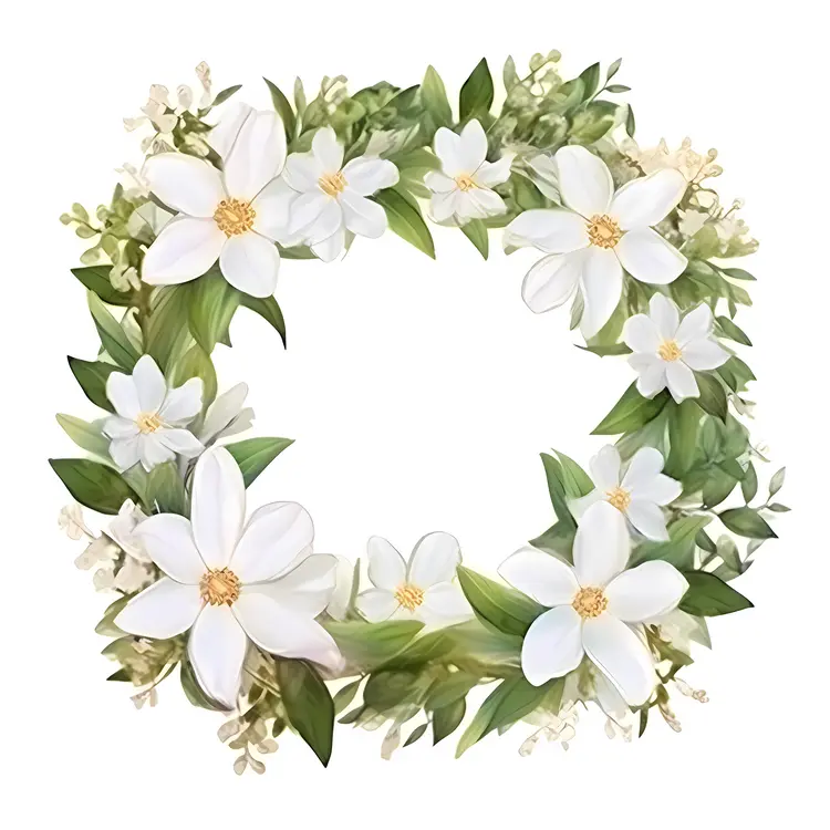 Beautiful Flower Wreath with White Flowers and Green Leaves