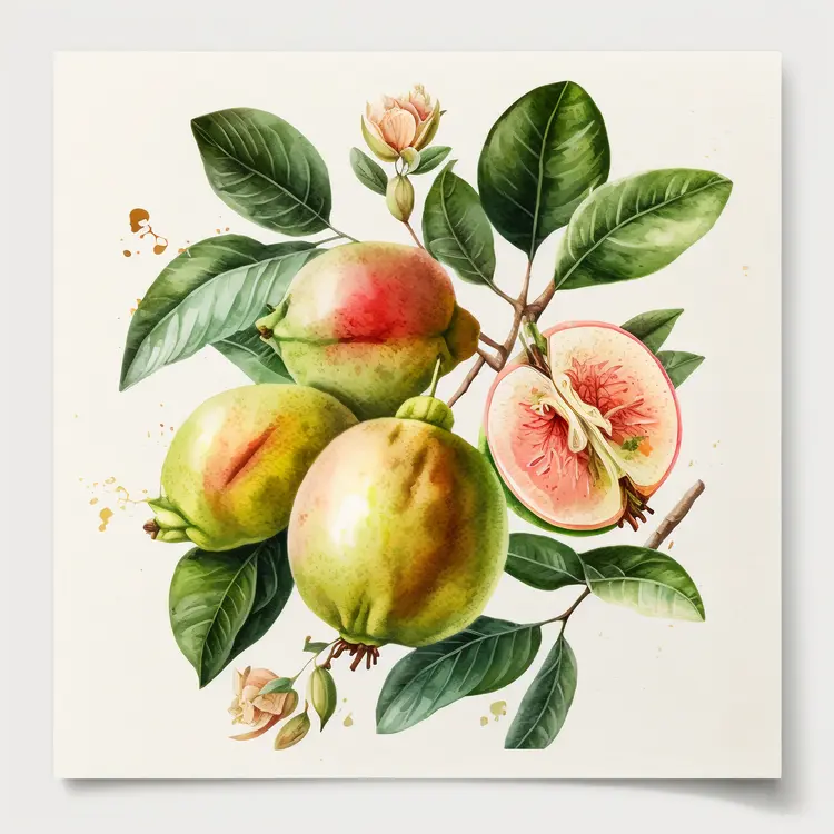 Beautiful Guava Illustration with Leaves