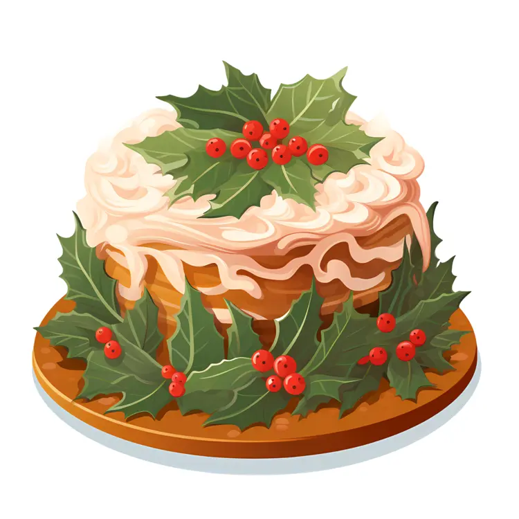 Cake with Holly Leaves and Berries