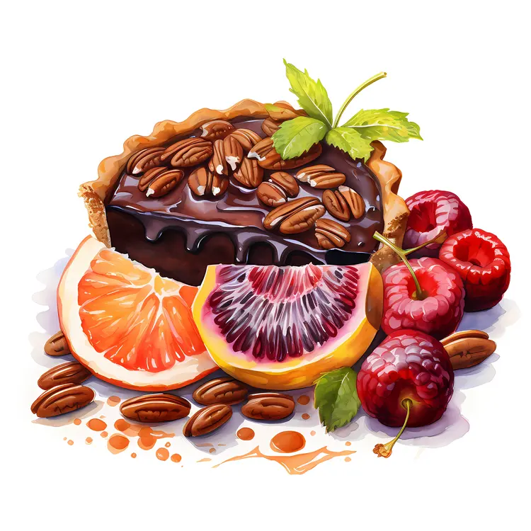 Delicious Chocolate Pecan Tart with Fresh Fruits